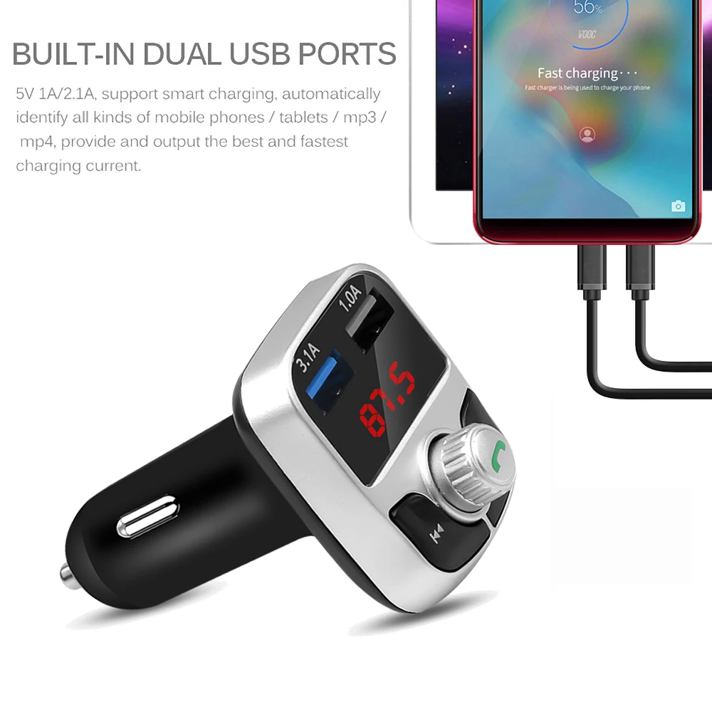 Автомобильный комплект громкой связи беспроводной Bluetooth fm-передатчик ЖК MP3-плеер USB зарядное устройство 2.1A автомобильные аксессуары громкой связи