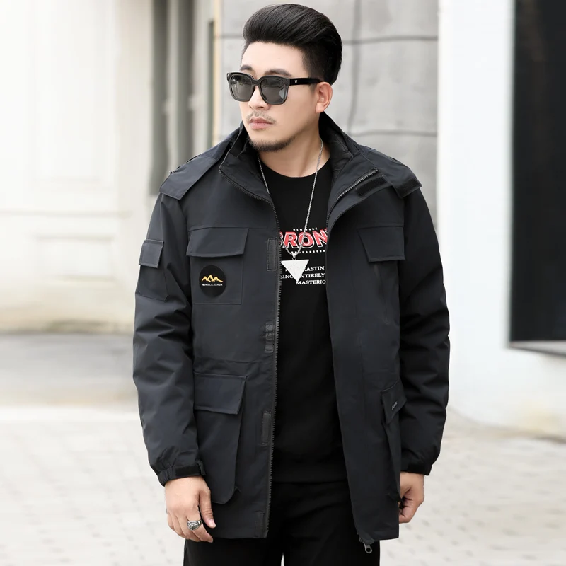 Black 8XL 10XL 2 в 1 толстые теплые парки Зимняя теплая верхняя одежда мужская куртка Лоскутная ветровка водонепроницаемые парки с капюшоном Hombre - Цвет: Black