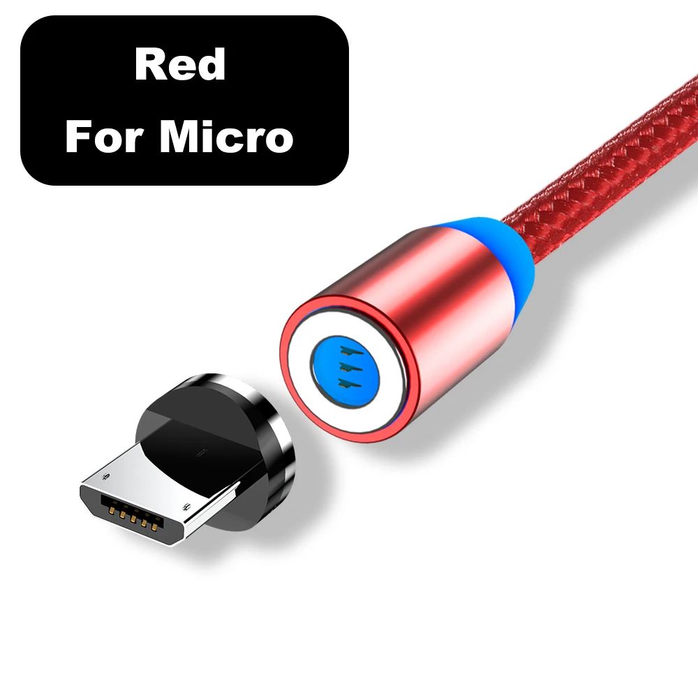 Магнитный Micro USB кабель для iPhone 6, 7, 8, X 11 Pro Max, samsung S9 type C, кабель для освещения телефона, 1 м, 2 м, светодиодный USB C кабель, шнур - Цвет: Red Cable For Micro