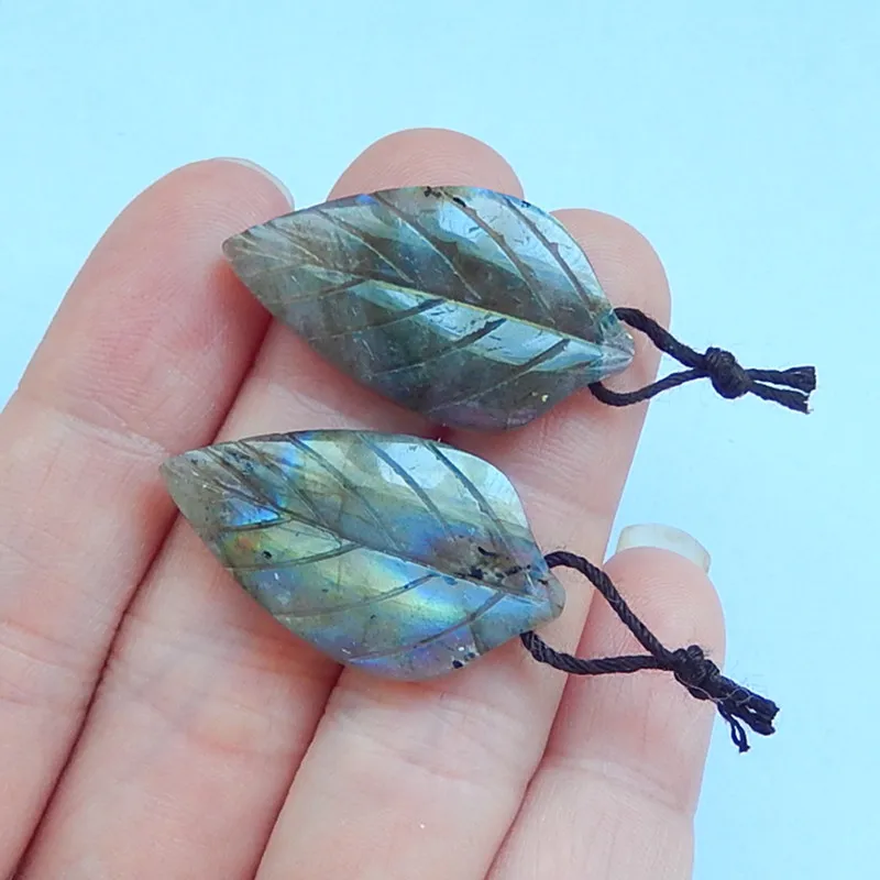 Carved Leaves Labradorite Earrings Charms Women Jewelry Gift Gem Customized 30x17x4mm 6.4g | Украшения и аксессуары