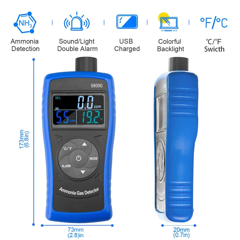 US $221.77 Ammonia Gas Monitoring Detector NH3 Monitor0100ppm Particle Detector Meter with USB Recharge Battery For Industry Farms