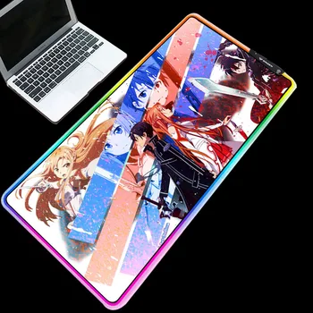 

ZSUXTC Mouse Pad RGB Anime Sword Art Online Pads Glowing Colorful Table Mats Support 3 Led Model Gamer Accessories for Cartoon