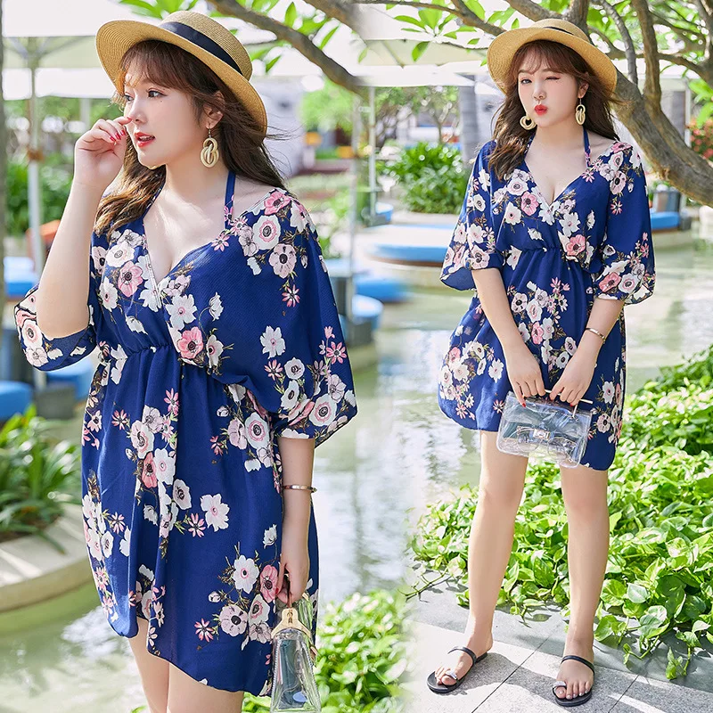 

Long Skirts Loose-Fit Blouse Bikini Large Bust Fat Mm Conservative Boxers Belly Covering Slimming Split Type Three-piece Set Bat