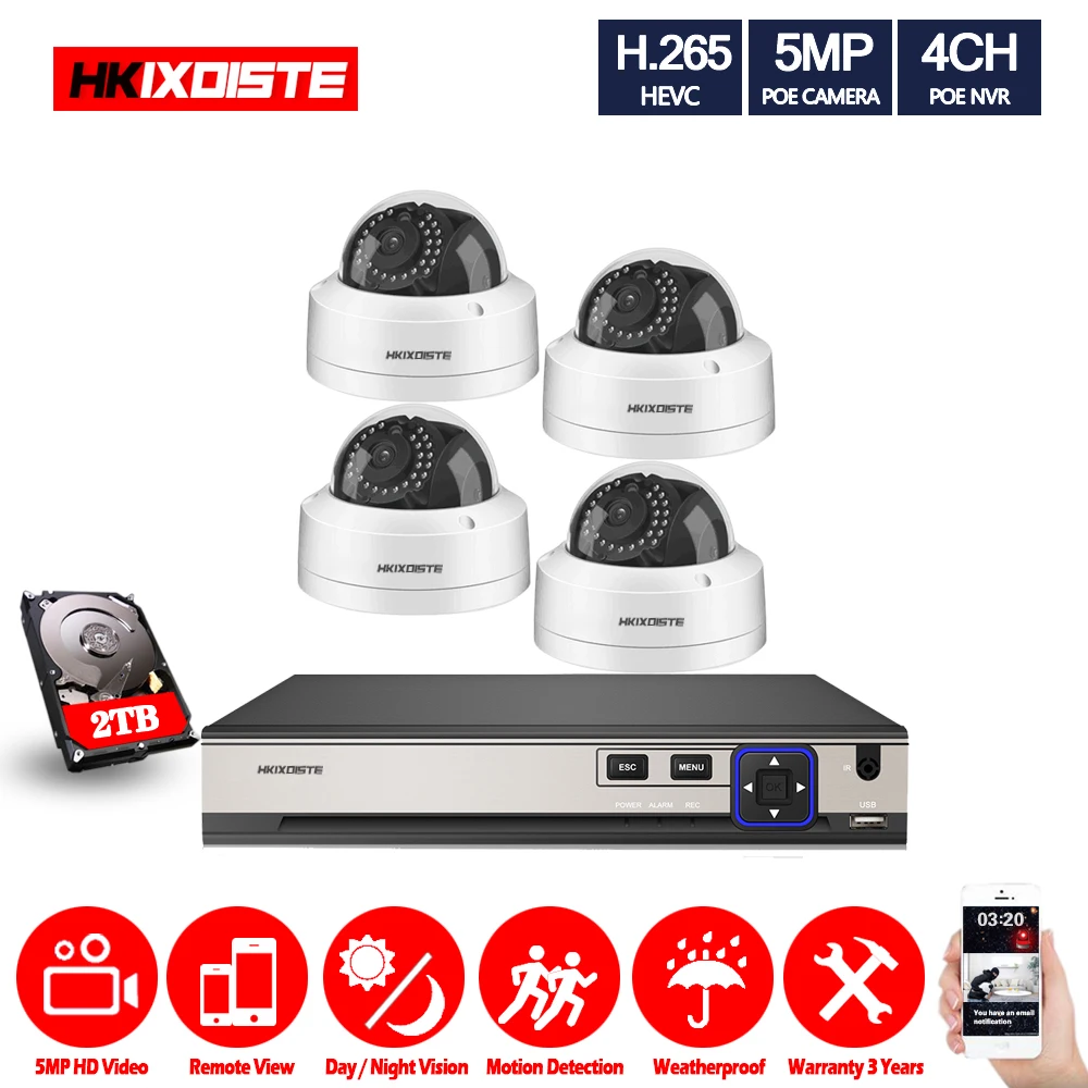 

H.265 5MP IP Camera Network Face Recorder POE NVR Set CCTV Security System Vandal-Proof HD 5MP IP Camera IR Night Vision Monitor