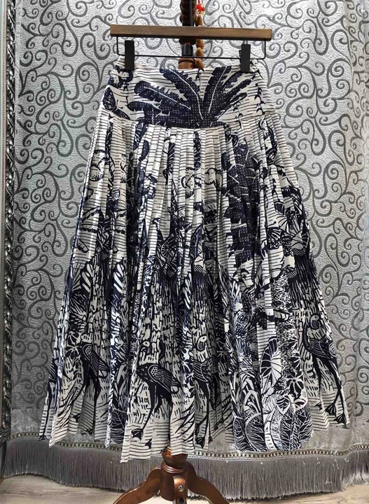 Осенняя и зимняя Новинка, Женская плиссированная универсальная юбка средней длины с вышитым узором, 1112