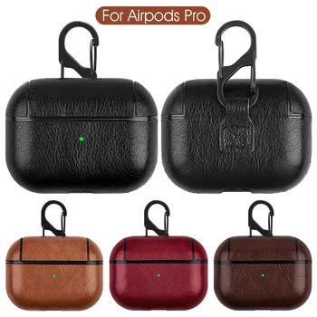 

Leather Earphone Case For AirPods Pro Headphone Protector Charging Box Anti-Lost Case With Hook For Apple Airpods 3rd Case