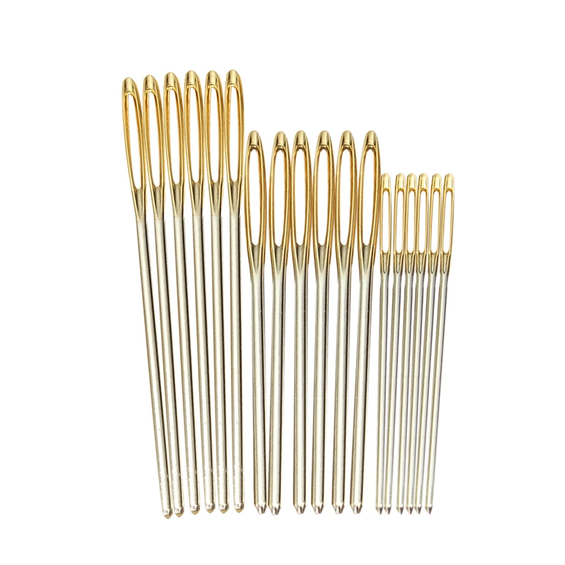 DIY Швейные Needles18pcs/7/6/5,2 см; 3 размера; большая кожаная шкатулка ручной швейные иглы Золотая игла вышивка гобелены домашний шерсть