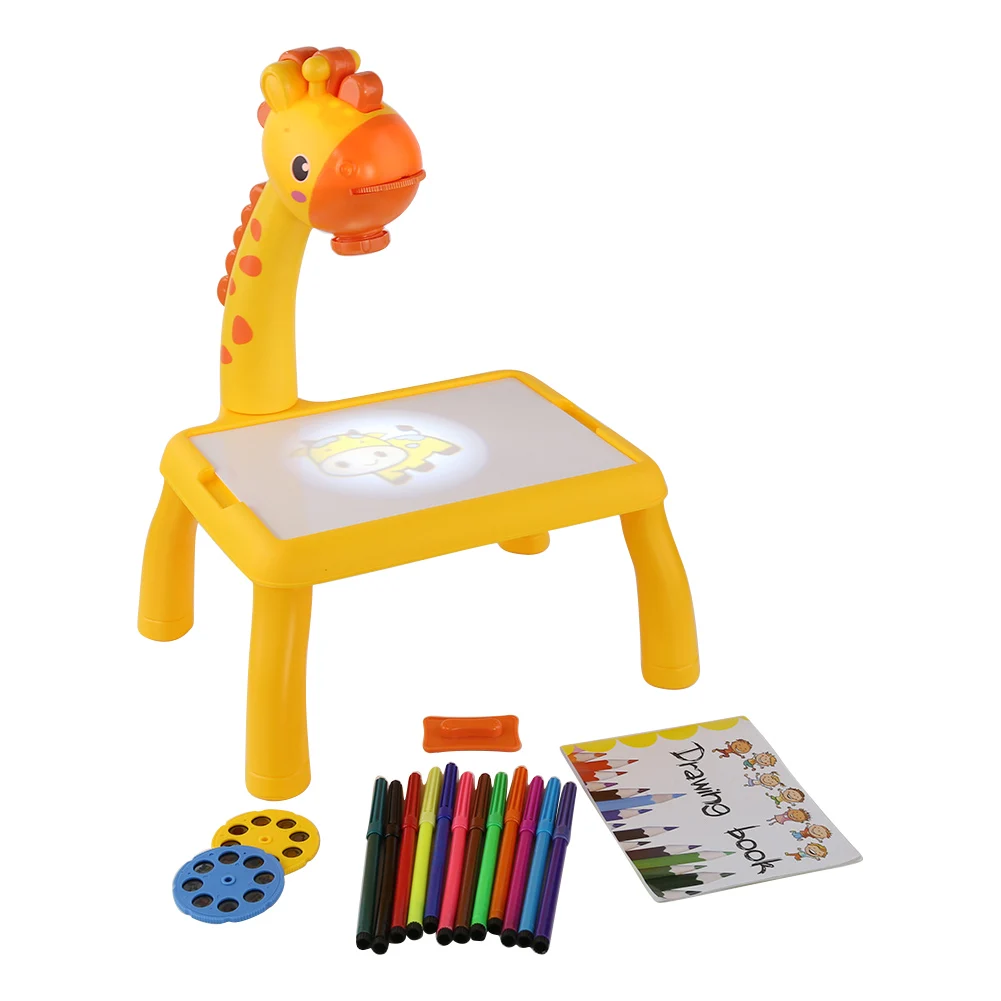 Kids Giraffe Projector Painting & Drawing Table Set - 24 Patterns Toys  Projector Painting Early Learning Erasable Writing and Drawing Board