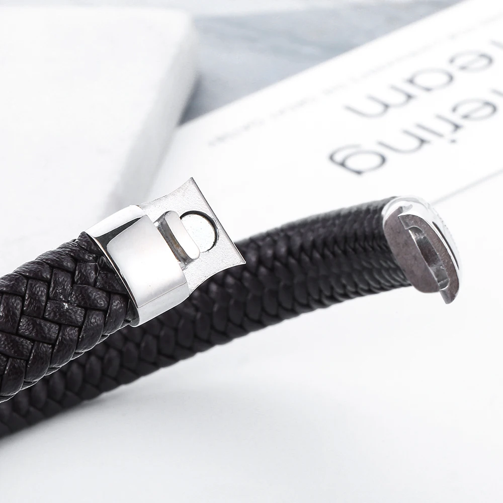 2020 модная цепочка из нержавеющей стали браслет натуральной кожи для мужчин