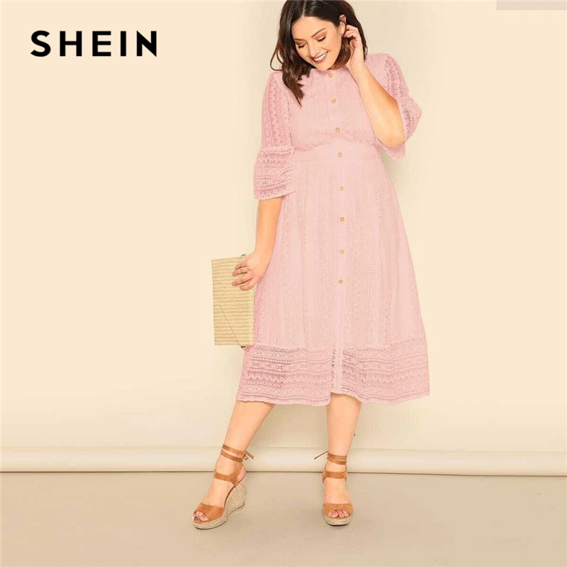 lace waist button maxi dress
