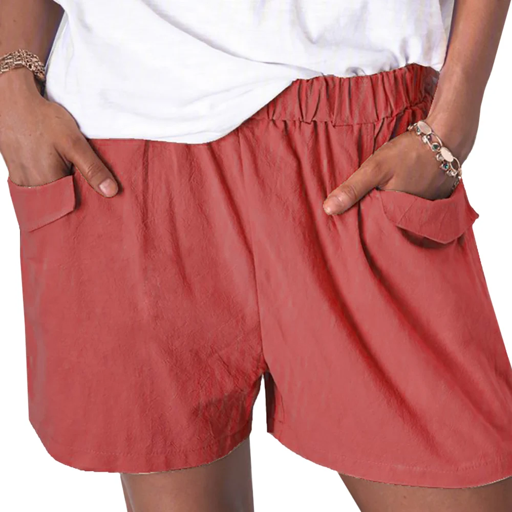 leather shorts Elastic Waist Pockets Shorts Solid Color Summer Shorts Woman Causal Loose Elastic Wasit Daily Cotton Linen Female Shorts New D30 lululemon shorts