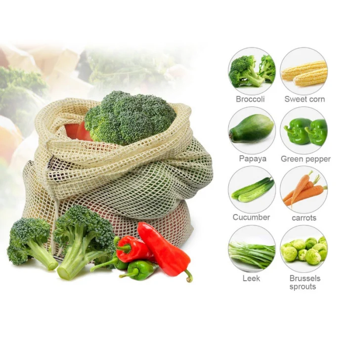 Разлагаемый органический сетчатый мешок из хлопка повторно используется для покупок экологические овощи и фрукты хлеб мешки JS23