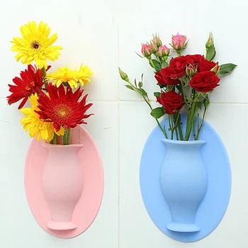 

Silicone Wall Hanging Flower Pots Planter Artificial Flower Balcony Decorations Refrigerator Bathroom Without Trace Stickers