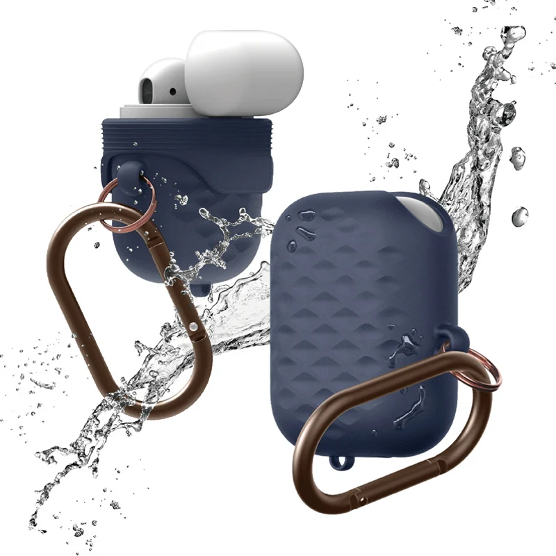 

Waterproof Silicone Grid Grain Earphone Case for Airpods Metal Finger Ring Earphone Protective Headphone Case for Airpods 2 Bag