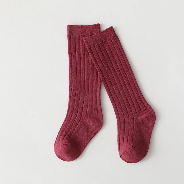 Spainish Kids Socks Baby Boys Girls Cotton Breathable Stripe Soft Sock Children Knee High Long Socks School Uniform Socks Rose Red