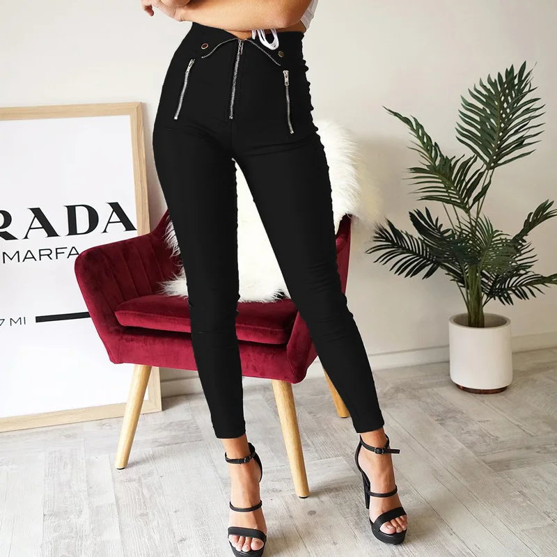 

Gothic Black Fashion Zipper Rivet Women Bodycon Pencil Pants 2019 Winter Goth Punk Grunge Spliced Streetwear Dark Slim-fit Pants