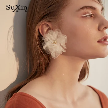 

SuXin earrings 2020 new temperament flower earrings for women large lace flower earrings jewelry gift