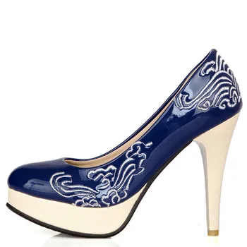 

YECHNE Woman Women High Hooks Shoes Plus Size 32 33 43 Fashion Sexy Hook Shoes Black Blue Beige Bread Pumps