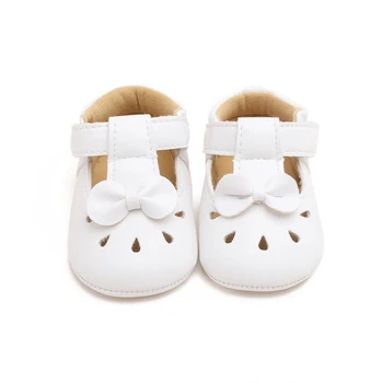 

Baby Girls PU Shoes First Walkers Fashion Bow Breathable Anti-Slip Summer Sandals Toddler Soft Soled Shoes White 0-18M