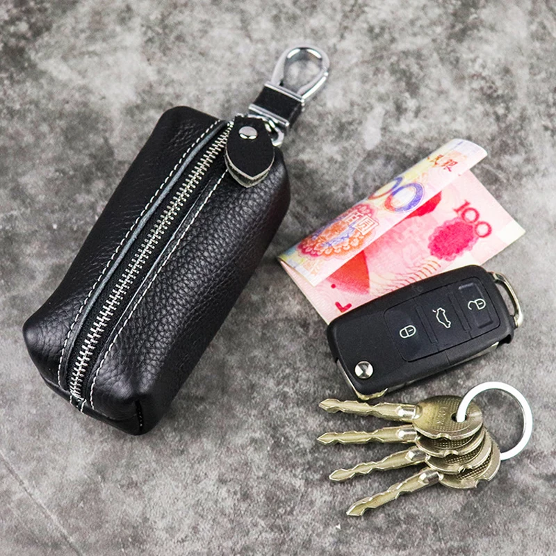 Genuine Leather Car Key Protection Case Men Keychain Coin Purse Casual Housekeeper Holders Zipper Key Covers Wallet Unisex