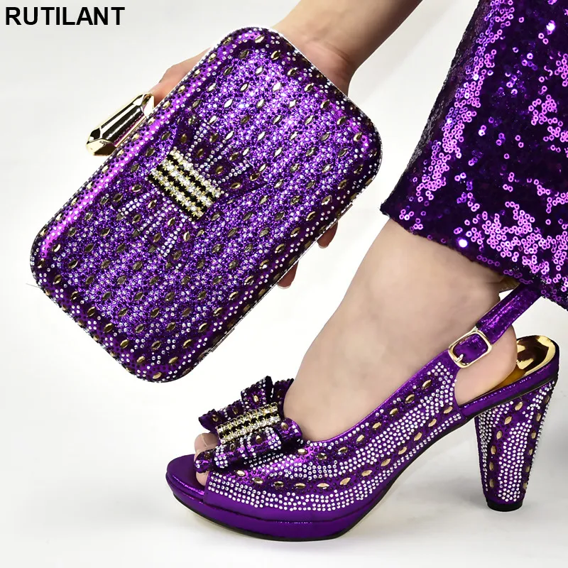 

Purple Color African Matching Shoes and Bags Italian In Women Nigerian Women Shoes and Bag Set Plus Size Shoes Women Heel Party