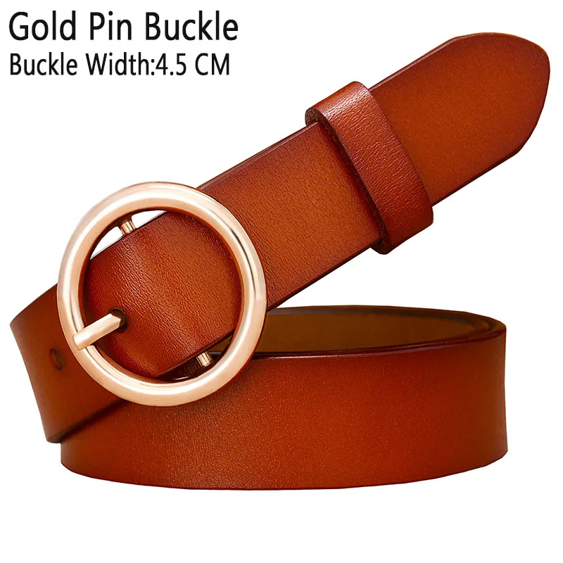 Brown Gold buckle Модный ремень с круглым кольцом и пряжкой, женские ремни из натуральной кожи для женщин, качественный ремень из коровьей кожи, женский пояс для джинсов, ширина 2,8 см - Цвет: Brown Gold buckle