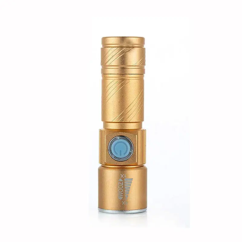 golden TMWT светодиодный фонарик пригодится Mini-USB Перезаряжаемые LED Фонари 3 режима Масштабируемые Torch Light черный или золотой - Испускаемый цвет: golden