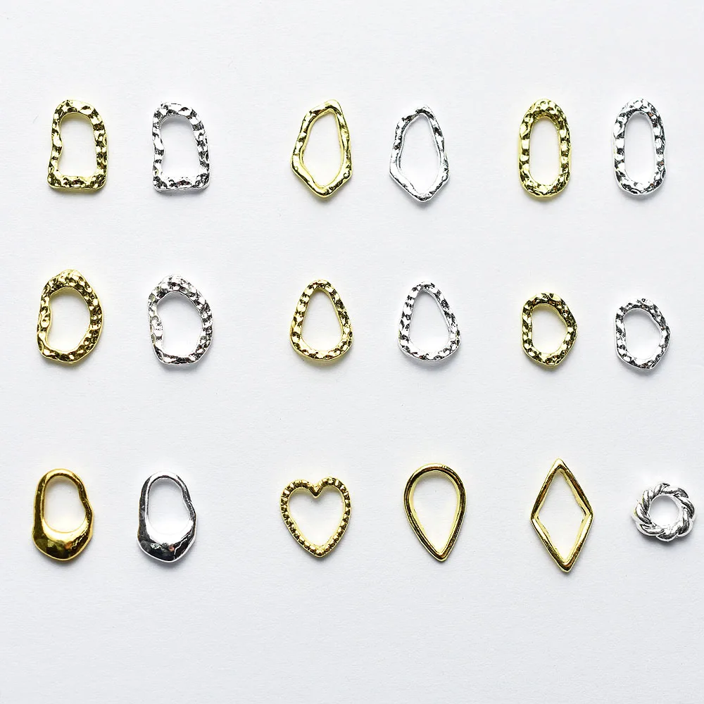 

50Pcs/Lot Gold Silver Hollow 3D Frame Heart Angel Metal Alloy Nail Art Decorations Accessory Stickers Charms Irregular Studs New