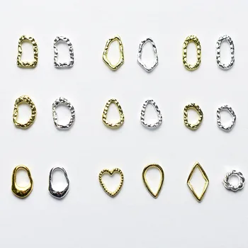 

50Pcs/Lot Gold Silver Hollow 3D Frame Heart Angel Metal Alloy Nail Art Decorations Accessory Stickers Charms Irregular Studs New