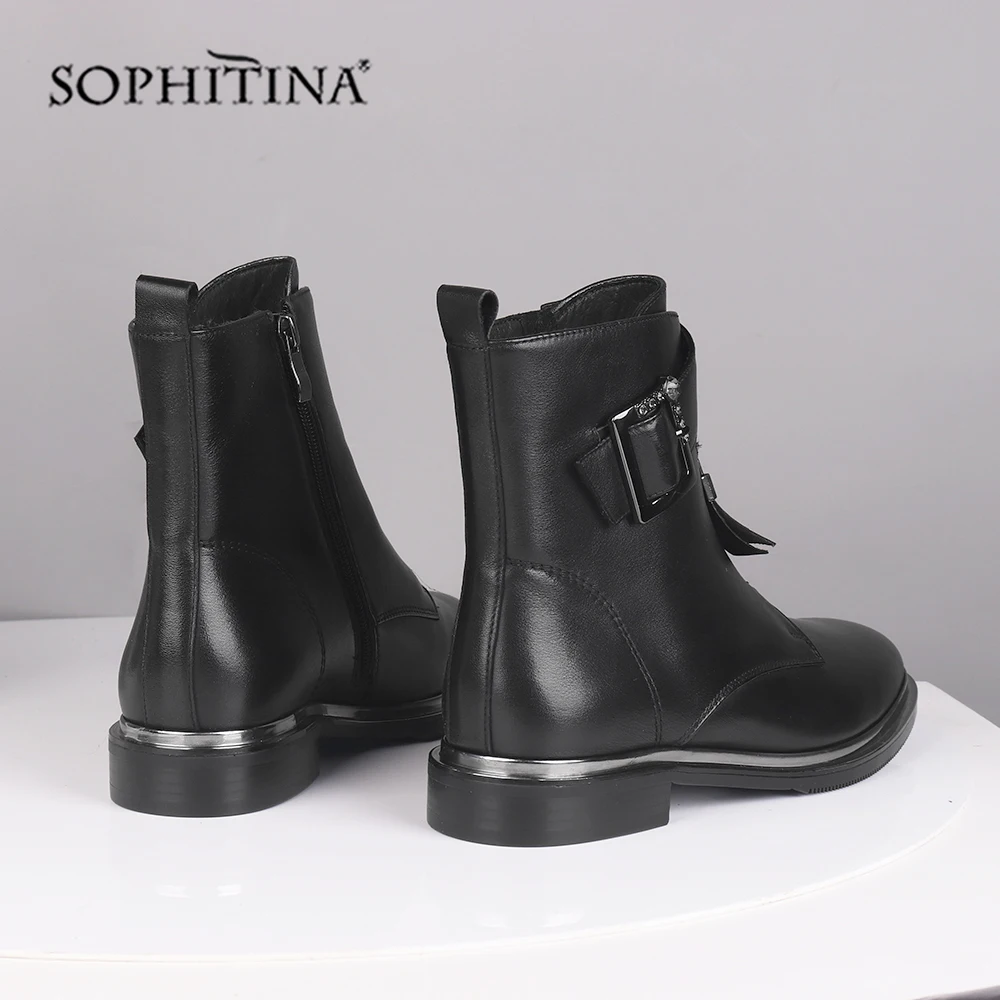 SOPHITINA/модные ботинки с пряжкой; однотонная удобная обувь из высококачественной натуральной кожи с круглым носком; новые женские ботильоны; SC536