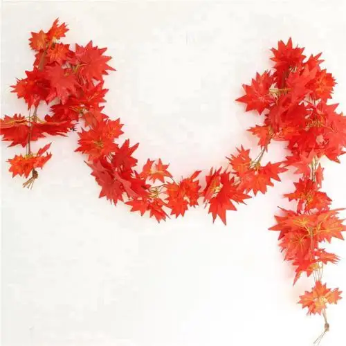 5Pcs Artificial Maple Grape Leaf Vine Plant DIY Party Home Wedding Garden Wall Decor - Color: Red Maple Leaf