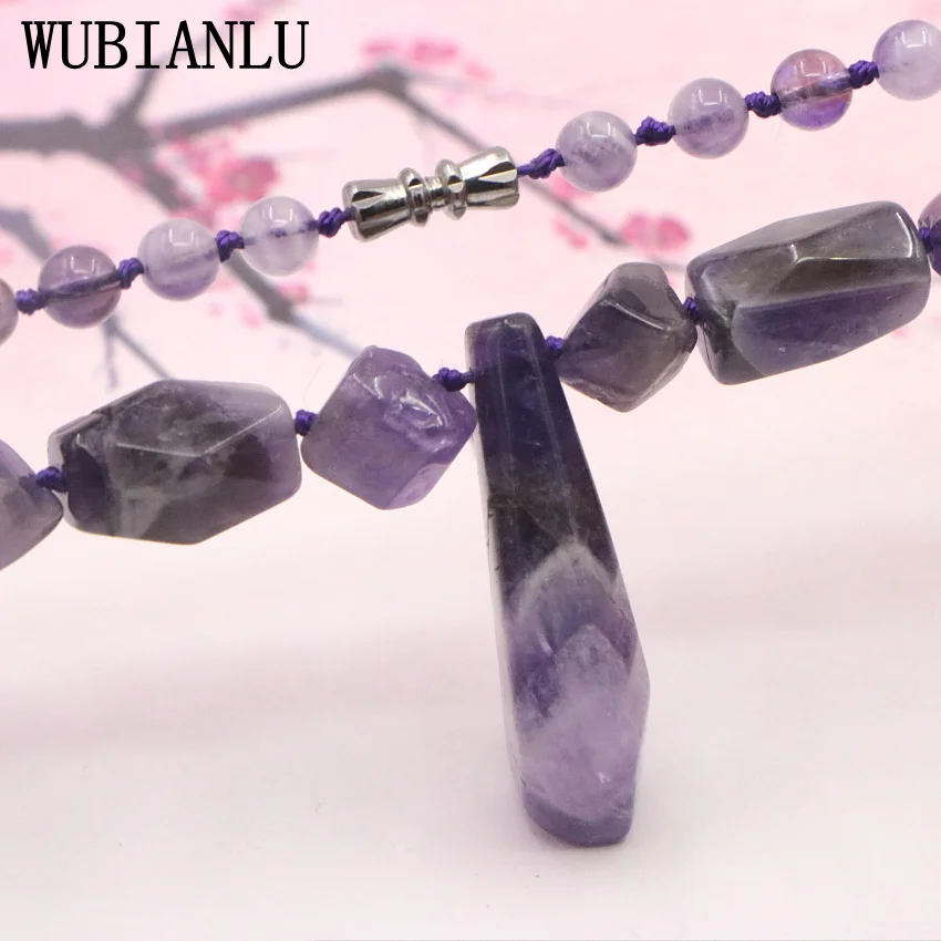 WUBIANLU Natural Irregular Stone Crystal Amethysts Beads Necklace Women In Pendant Necklaces Energy Monitoring Jaspers Jewelry