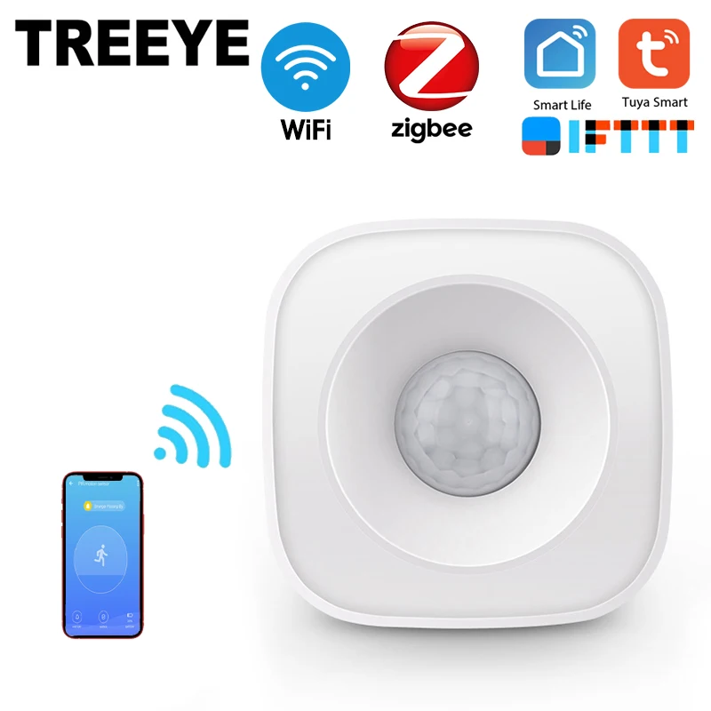 TREEYE WiFi Sensor de cuerpo humano inalámbrico cuerpo inteligente movimiento PIR Sensor de movimiento Zigbee con puerta Tuya vida inteligente App