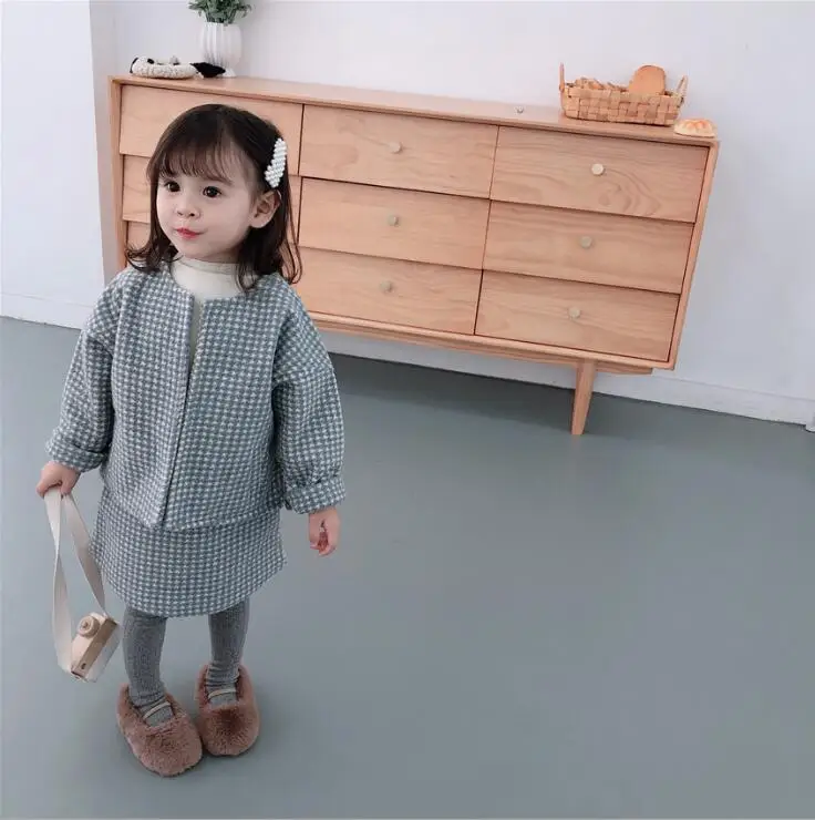 Г., комплект из 2 предметов для девочек, клетчатый шерстяной комплект, толстовка+ юбка, Модный осенне-зимний костюм для девочек от 1 до 6 лет, HH112
