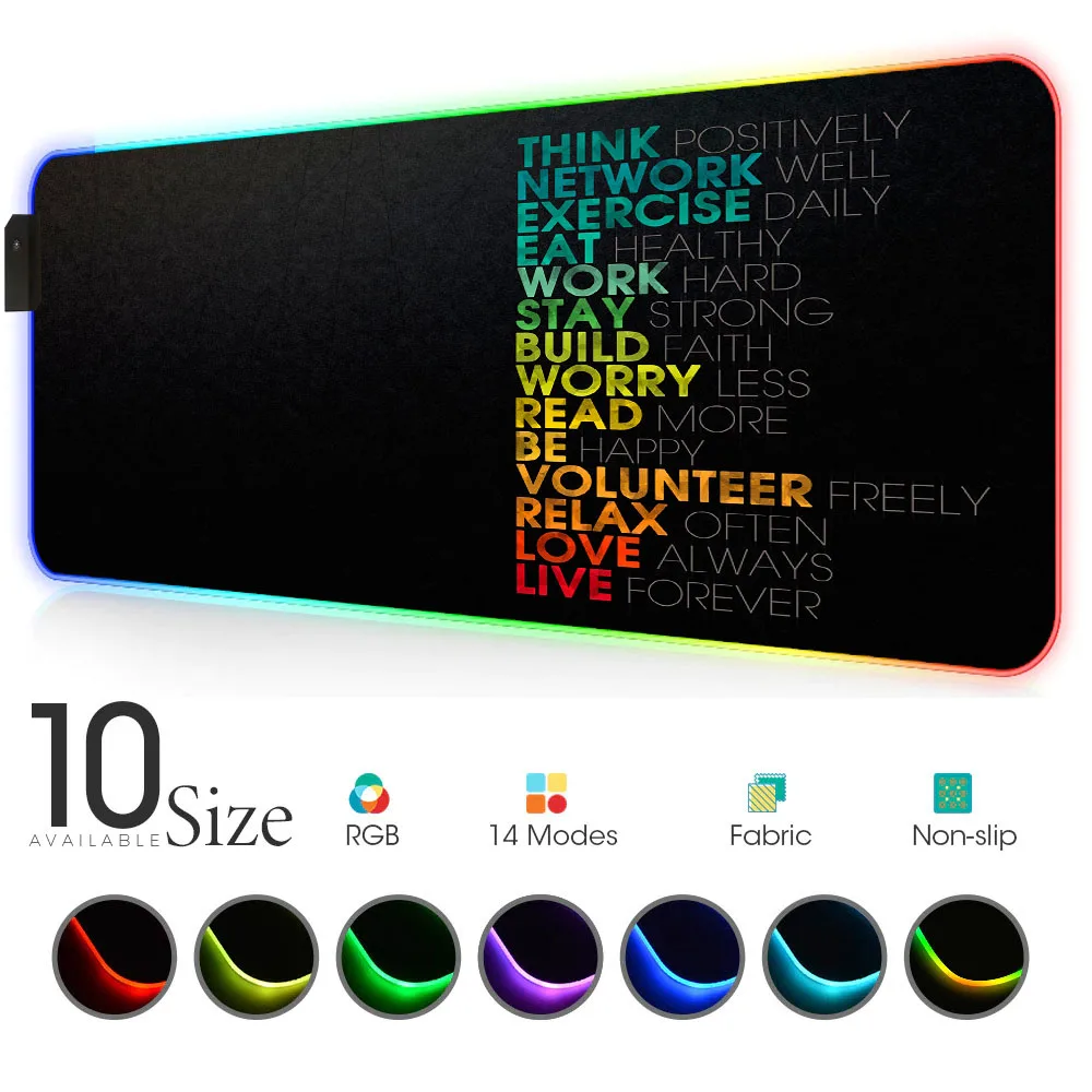

Colorful letters RGB Mouse Pad Black Gamer Accessories Large LED MousePad Gaming PC Desk Play Mat with Backlit Best Game Custom