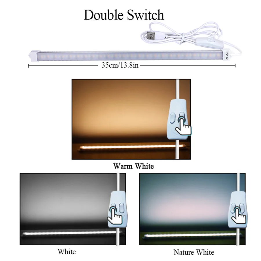 35cm 3 Color DC5V USB СВЕТОДИОДНЫЙ светильник для бара SMD2835 настольная Ночная лампа светодиодные лампы для чтения спальня кухонный шкаф раковина огни с переключателем - Цвет корпуса: 35cm 3 Color
