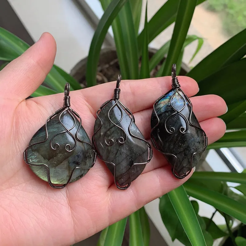Healing Stone Jewelry Big Size Natural Labradorite Pendant - Main Image