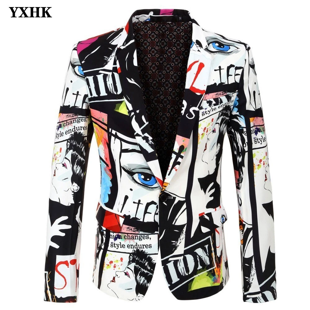 

YXHK Brand 2019 New Tide Men Sakko Fashion Printing Blazer Design Plus Size Hip Hot Casual Man Jacket Slim Fit Singer Costume