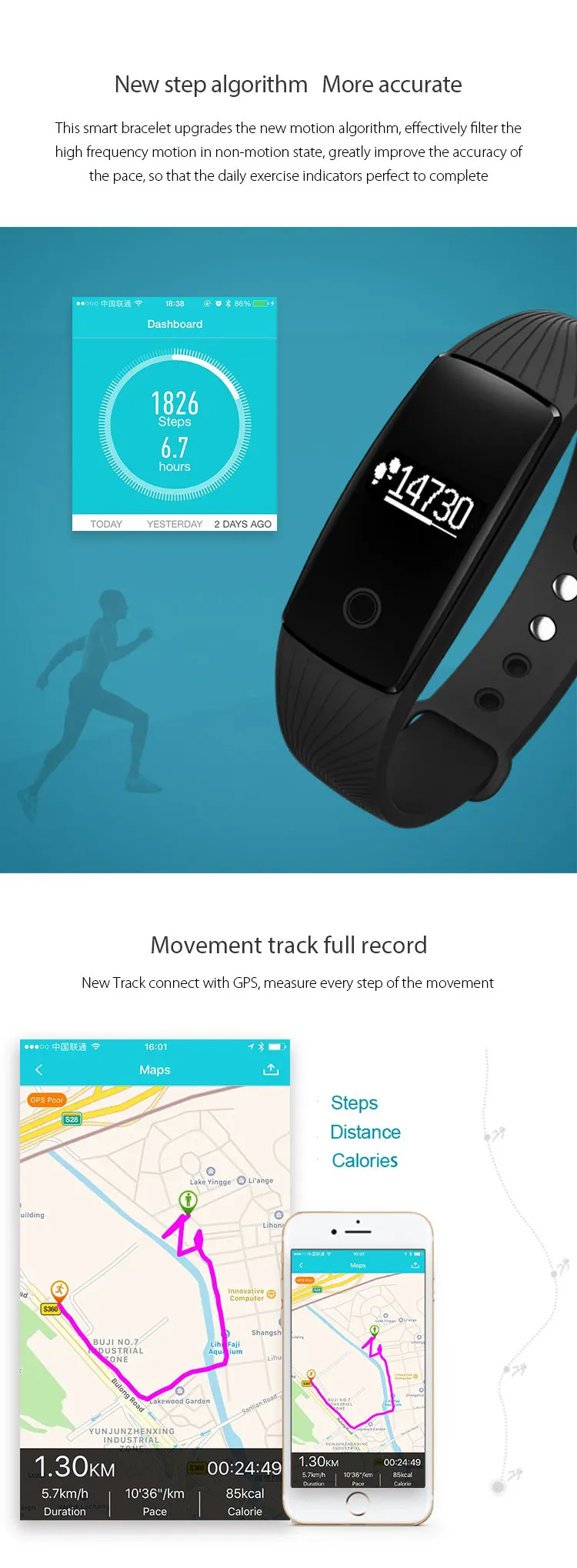 PK ID107 Heart Rate Smart Bracelet Watch Heart Rate Monitor Pedometer Smart Band Wireless Fitness Tracker Wristband