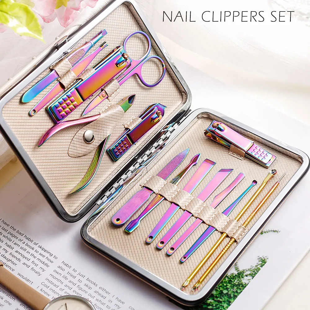 15pcs/set Multifunction Nail Clippers Set Stainless Steel Black Pedicure Scissor Tweezer Manicure Set Nail Clipper Professional