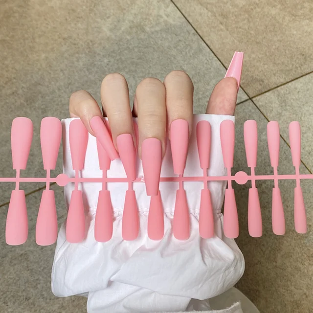 Solid Color Matte Super Long Coffin False Nail Ballet Press on Nails Tips for Nails Art Artificial Fingernails Fake TJP1170-Y19