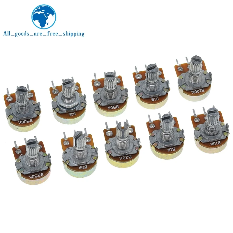 10pcs Wh148 Linear Potentiometer 15mm Shaft With Nuts And Washers 3pin ...
