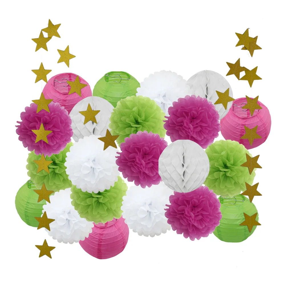 rose red green set Для маленьких девочек украшение для детей 22 шт./компл. цвета: розовый, бежевый, голубой комплект круглый Бумага Фонари детей крещение украшения вечерние пользу висит Изделия из бумаги - Цвет: rose red green set