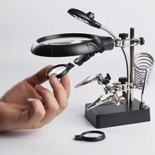 Soldering Iron Station Stand With Welding Magnifying Glass Clip Clamp Third Hand Helping Desktop Magnifier Soldering Repair Tool magnifier phone repair platform station universal clamp form magnifying glass desktop holder soldering repair tool
