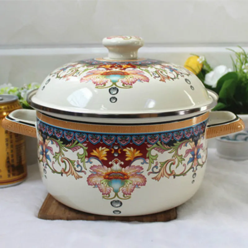 24CM FLOWER NEW Новая эмалированная кастрюля для приготовления пищи, горячий горшок, индукционная плита Penela, Tencere, Высококачественная плита, электромагнитная духовка, газовая плита - Цвет: 24CM FLOWER NEW