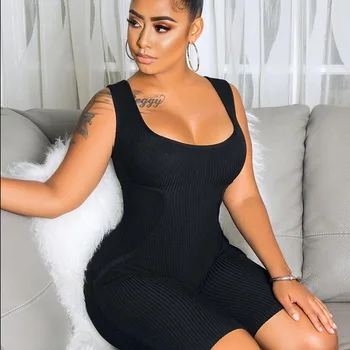 

2020 Summer Women Bodysuit Jumpsuit Playsuit Sexy Patchwork Clubwear Fit O Neck Sleeveless Bodycon High Street Female Homewear