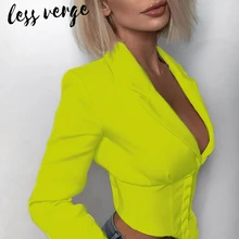 Lessverge сексуальный короткий белый блейзер с v-образным вырезом, Женский Повседневный черный пиджак с длинным рукавом, Осенние вечерние женские костюмы