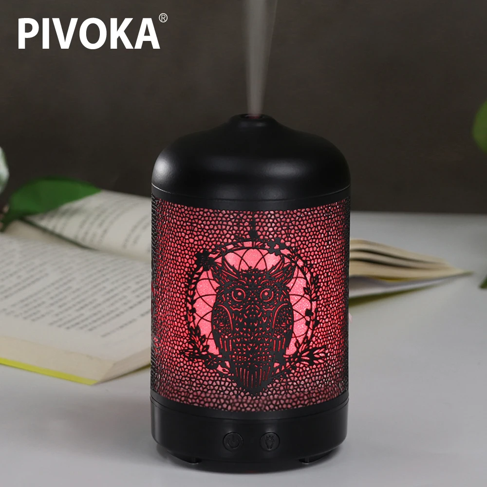 

PIVOKA Owl Aroma Diffuser Essential Oil Aromatherapy Ultrasonic Air Humidifier Iron Mist Maker 7 LED Color For Home Office 100ML
