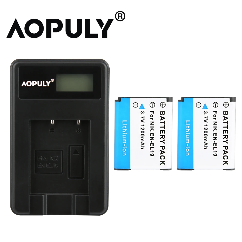 Aopuly EN-EL19 Батарея для Nikon Coolpix S32 S33 S3500 S4100 S4150 Enel19 Baterias для S100 S2500 S2750 S3100 S3200 S3300 S3400 - Цвет: 2 battery n charger