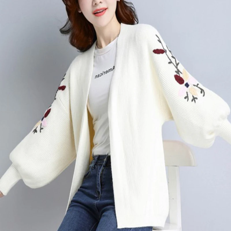 

Loose V-neck Women clothing sweater 2019 autumn and winter sweater coat short embroidery slim sweater